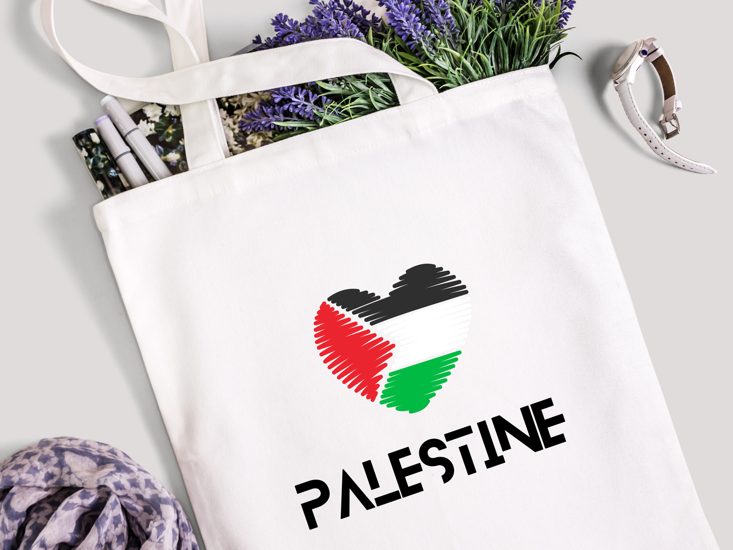 Palestine Tote with Heart Flag