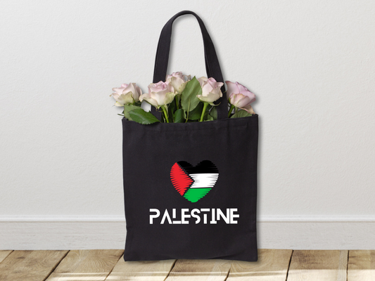 Palestine Tote with Heart Flag