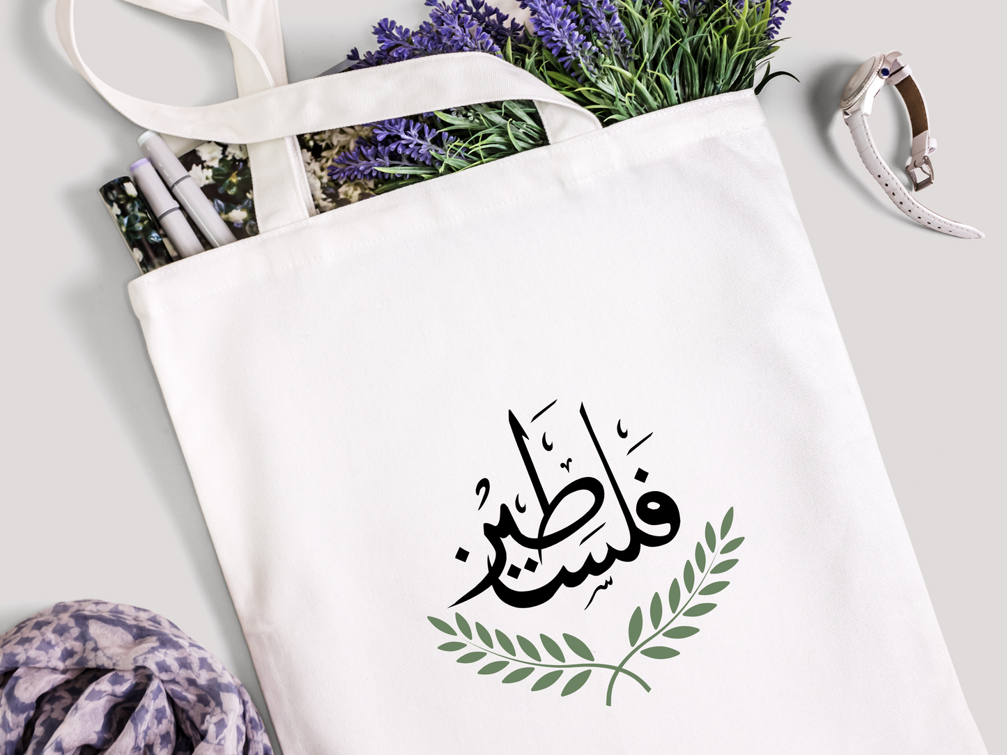 Falasteen Arabic Tote with Olive Branches