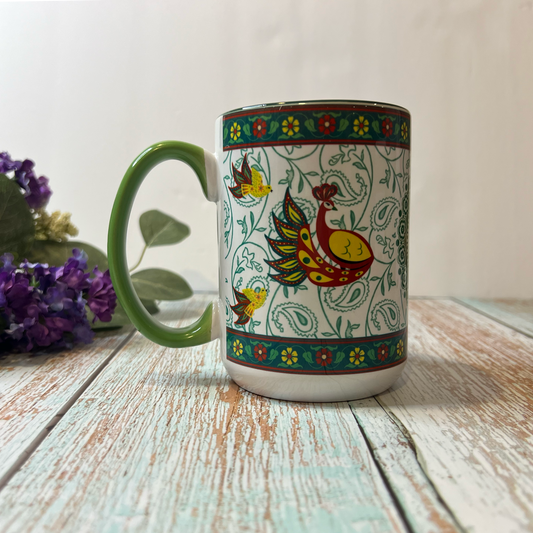 Pakistani Truck Art Mug Peacock Design Green 15 oz