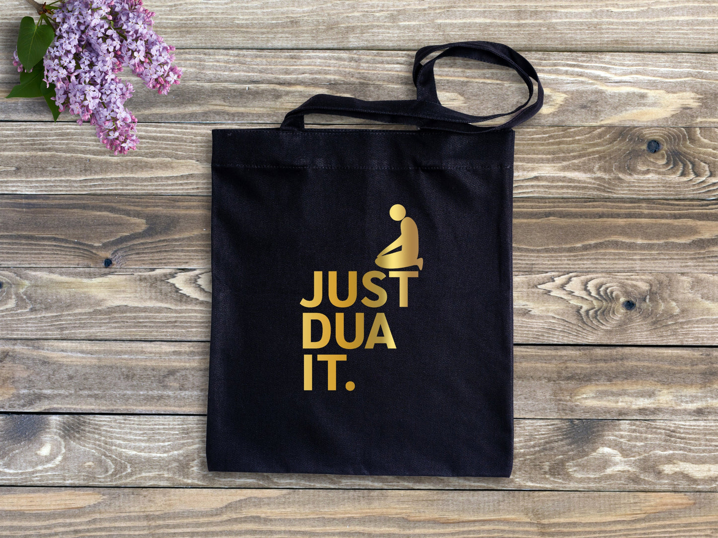 Just Dua It Reusable Tote 100% Cotton Bag for Muslims Gold on Beige